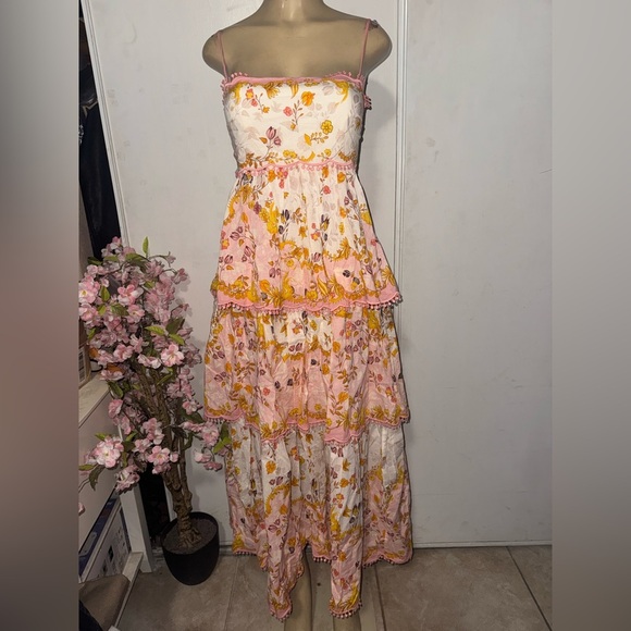 Dresses & Skirts - Floral Maxi Dress in Pink and Yellow